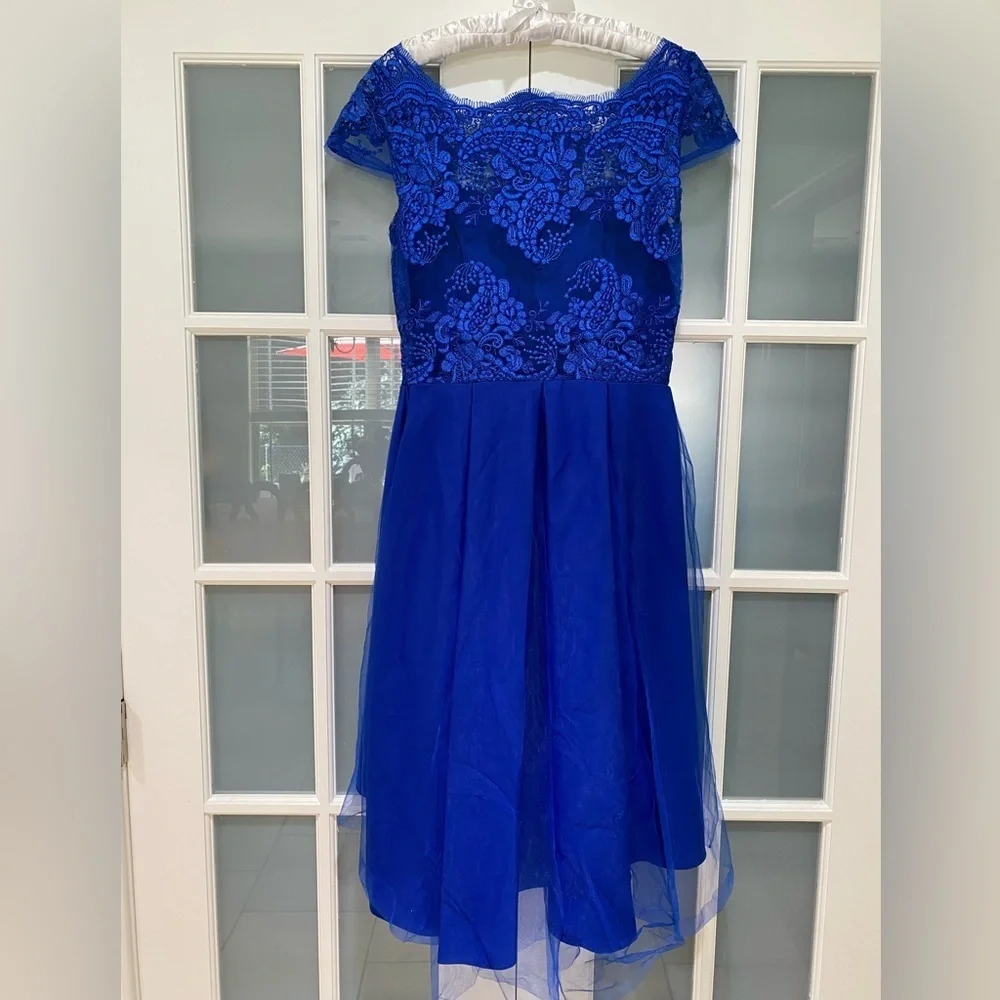 NWOT Royal Blue Girl's Flare Hi-Lo Pageant Dress Size S/M